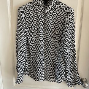 White House Black Market Geometric Black and White Shirt